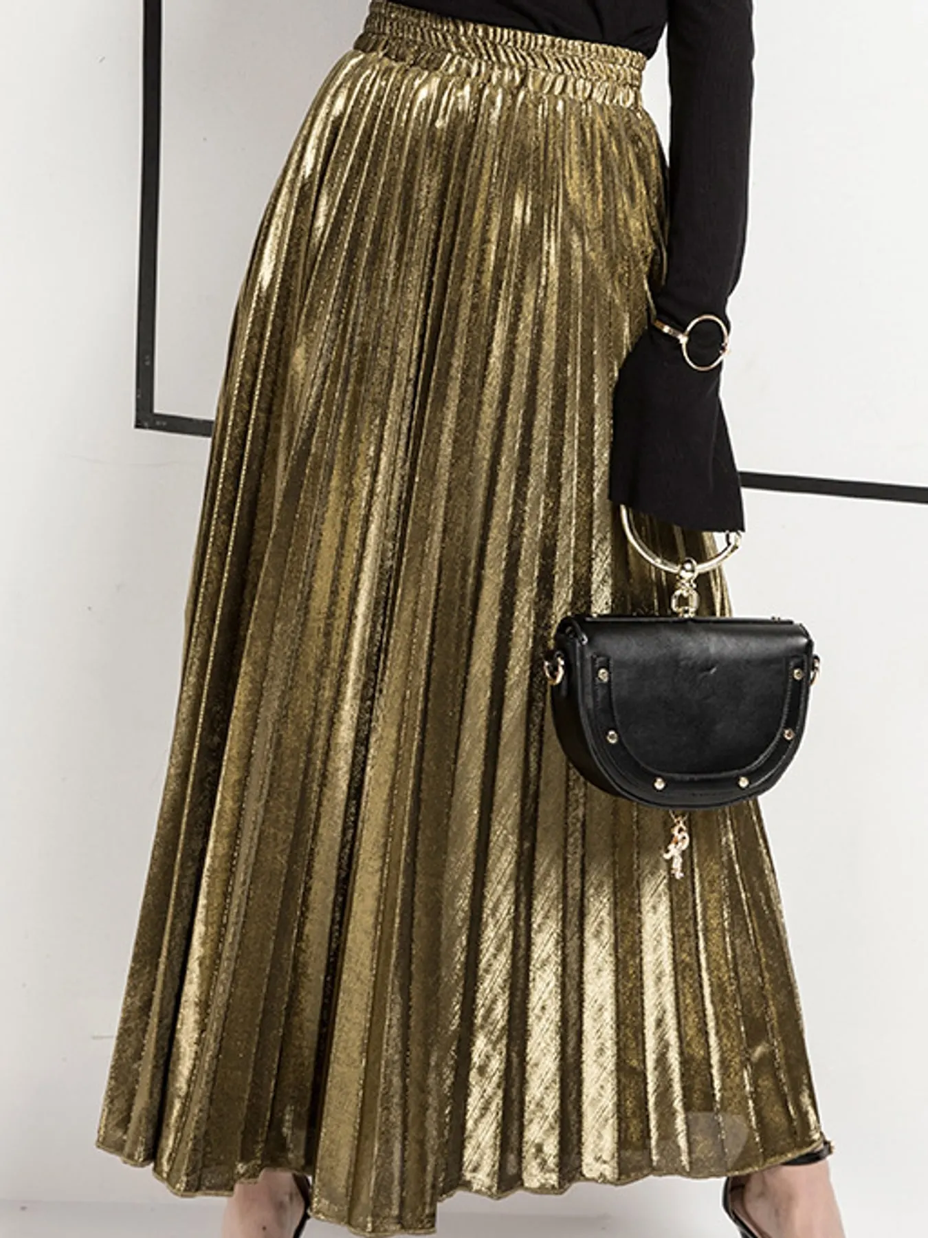 High-Waisted Pleated Maxi Skirt
