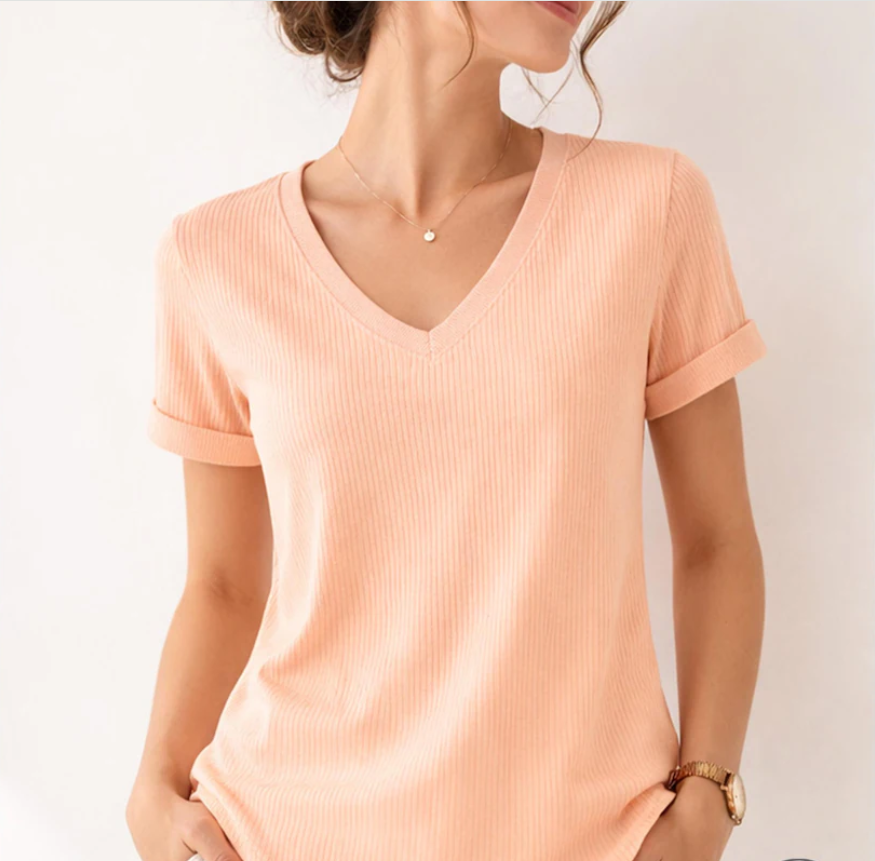 Women's Soft Rib Knit V-Neck Tee