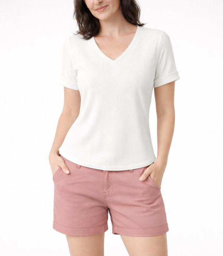 Women's Soft Rib Knit V-Neck Tee
