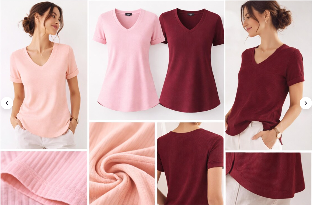 Women's Soft Rib Knit V-Neck Tee