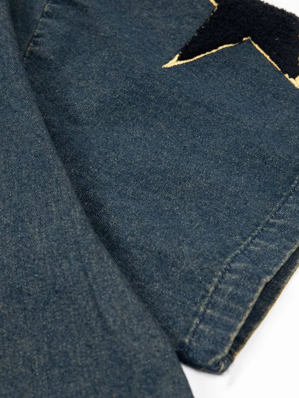 Men's Washed Baseball Collar Denim Shirt with Embroidered Detail