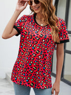 Leopard Round Neck Short Sleeve Tee Shirt