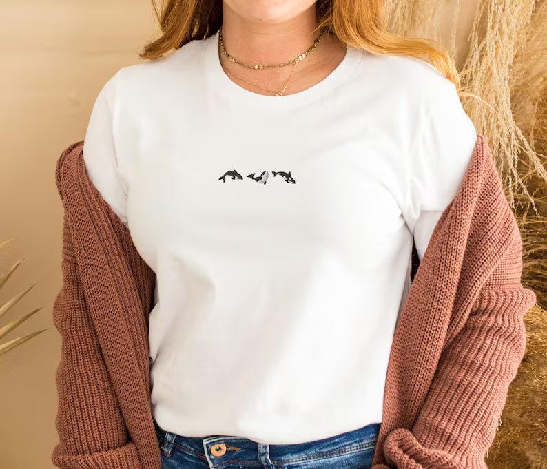 Embroidered Trio of Orcas Comfort Colors t-shirt