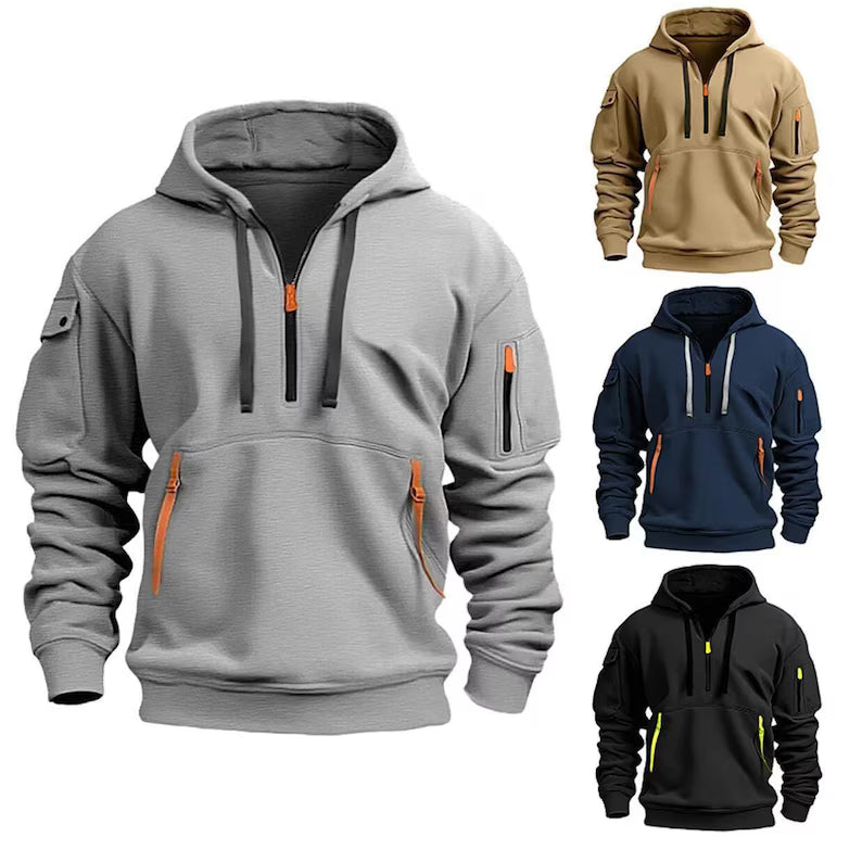 Tactical Hoodie with Front and Sleeve Zipper Pockets