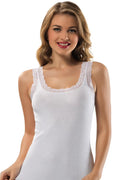 Natural Cotton Tank Top Lace Trim Ribbed Camisole for Women