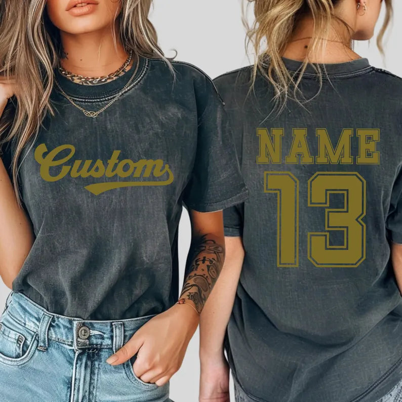 Comfort Colors Custom Team Name Jersey Tshirt with Name and Number