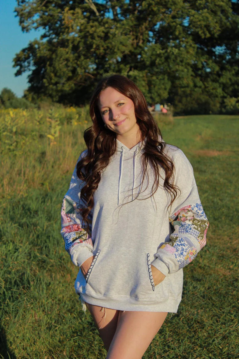 Multicolor Patchwork Hoodie Sweatshirt Crewneck