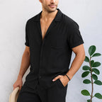 Men’s Linen Summer Set – Short Sleeve Shirt & Drawstring Shorts