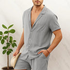 Men’s Linen Summer Set – Short Sleeve Shirt & Drawstring Shorts
