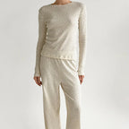 Organic Cotton Pointelle Pajama Set - Women's Soft Long Sleeve Sleepwear