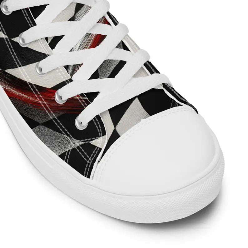 Unisex Black & Cream Checker High Top Sneakers