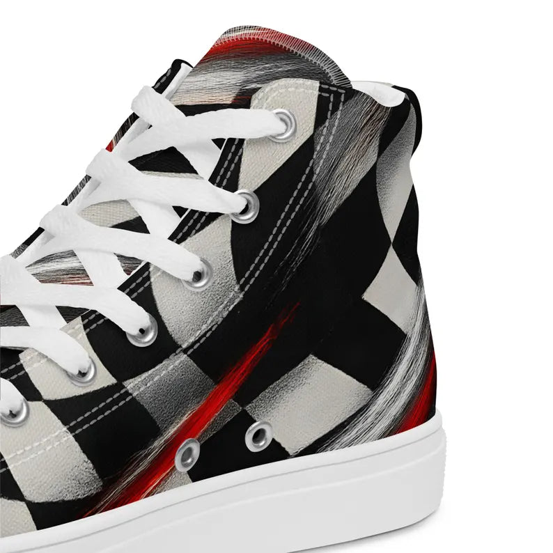 Unisex Black & Cream Checker High Top Sneakers