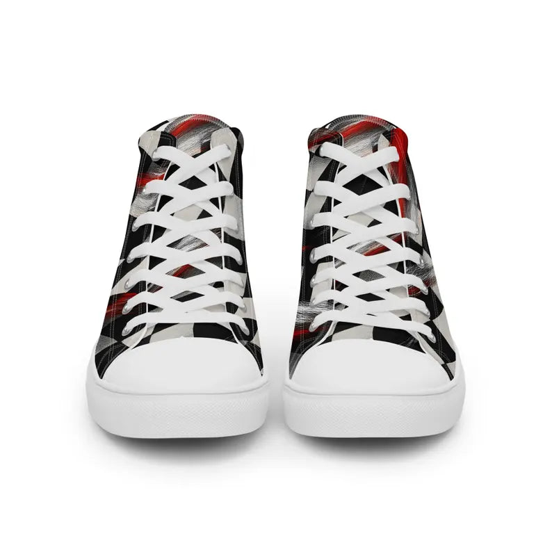 Unisex Black & Cream Checker High Top Sneakers