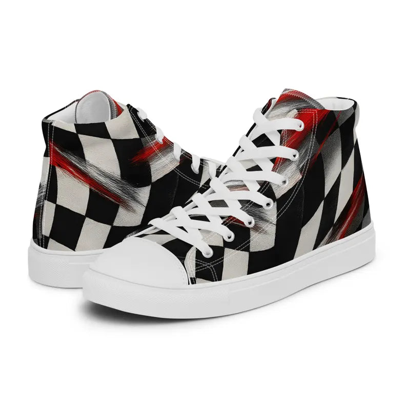 Unisex Black & Cream Checker High Top Sneakers