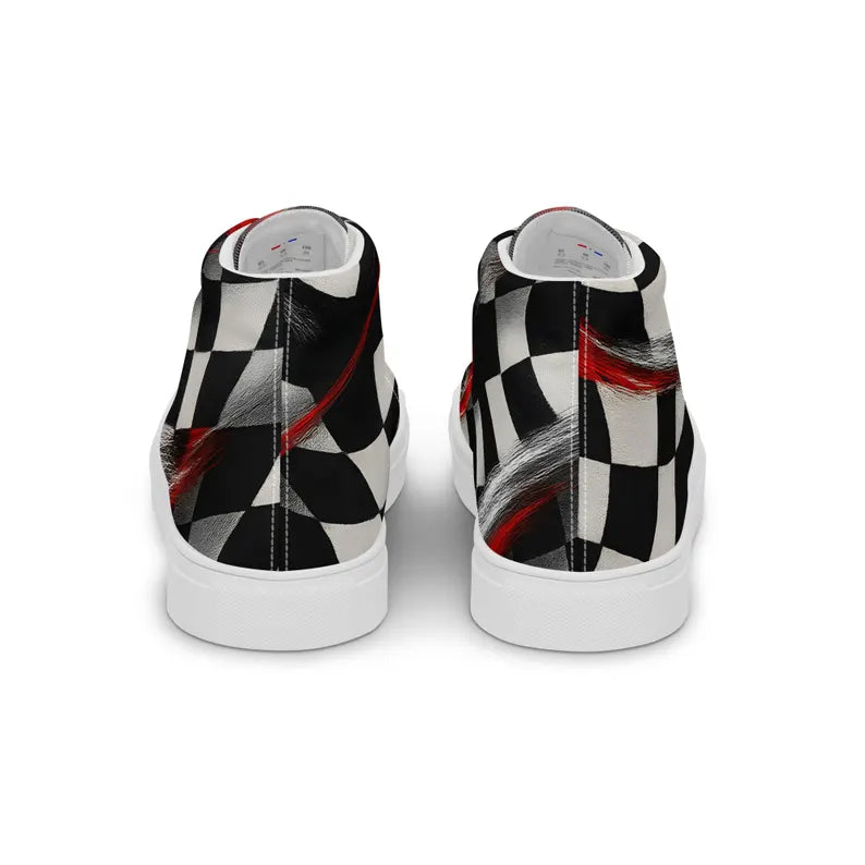 Unisex Black & Cream Checker High Top Sneakers