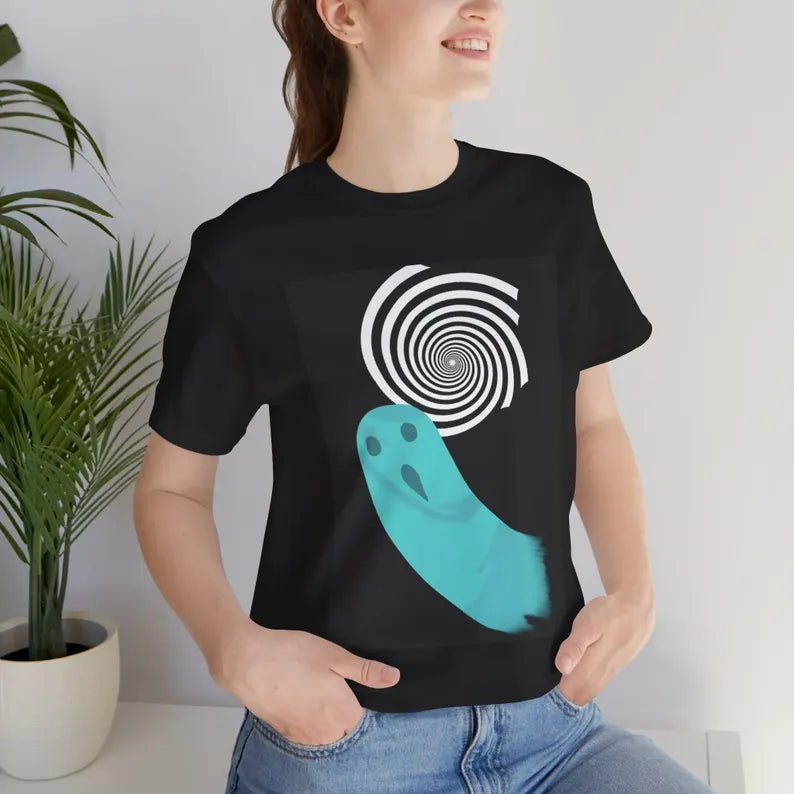 Nicole's Hypnotic Spiral Ghost Tee - Spooky Retro Ghost T-Shirt
