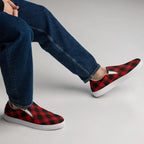 Men's Red Plaid Canvas Loafer Shoes