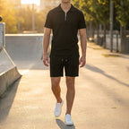 Zip-Up Polo Shirt + Matching Shorts Men's Summer Outfit