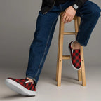 Men's Red Plaid Canvas Loafer Shoes