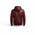 Men's Red Leather Zipper Hoodie, Genuine Leather Streetwear Jacket