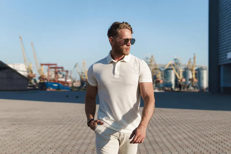 Casual men's polo, classic polo lightweight merino shirt