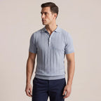 Men's Ribbed Knit Polo Shirt, Slim Fit Short Sleeve