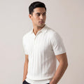 Men's Ribbed Knit Polo Shirt, Slim Fit Short Sleeve