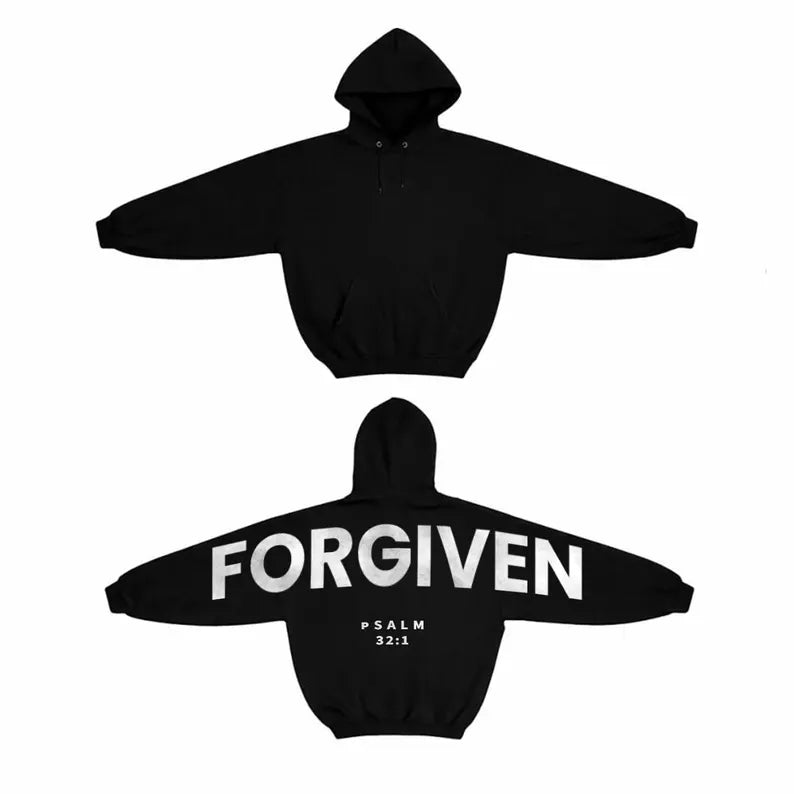 Forgiven and Faithful Hoodie, Shoulder-to-Shoulder Back Lettering Sweatshirt or Hoodie