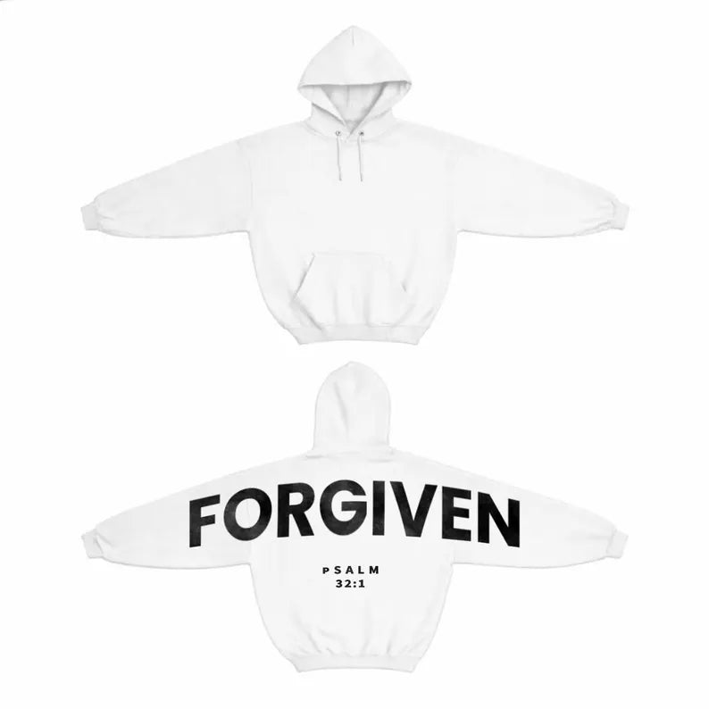 Forgiven and Faithful Hoodie, Shoulder-to-Shoulder Back Lettering Sweatshirt or Hoodie