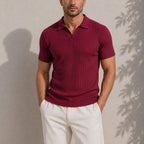 Men's Textured Knit Polo Shirt, Summer Short Sleeve, Lightweight Breathable Jacquard