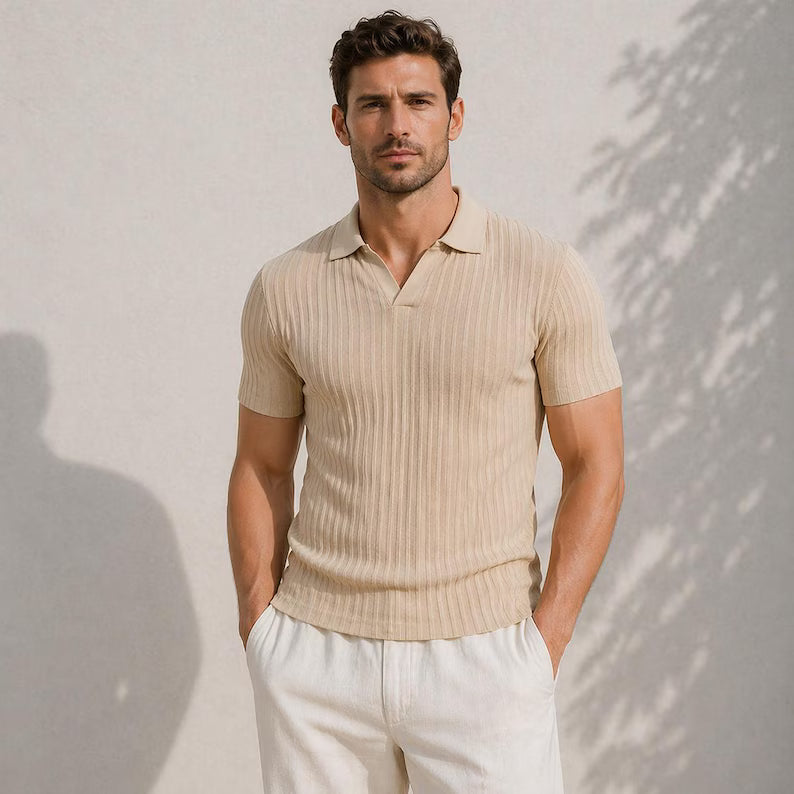Men's Textured Knit Polo Shirt, Summer Short Sleeve, Lightweight Breathable Jacquard