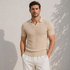 Men's Textured Knit Polo Shirt, Summer Short Sleeve, Lightweight Breathable Jacquard