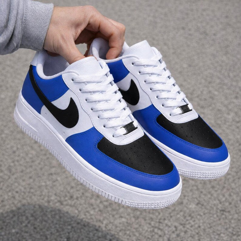 Royal Blue Black and White Custom Air Force 1 Sneakers