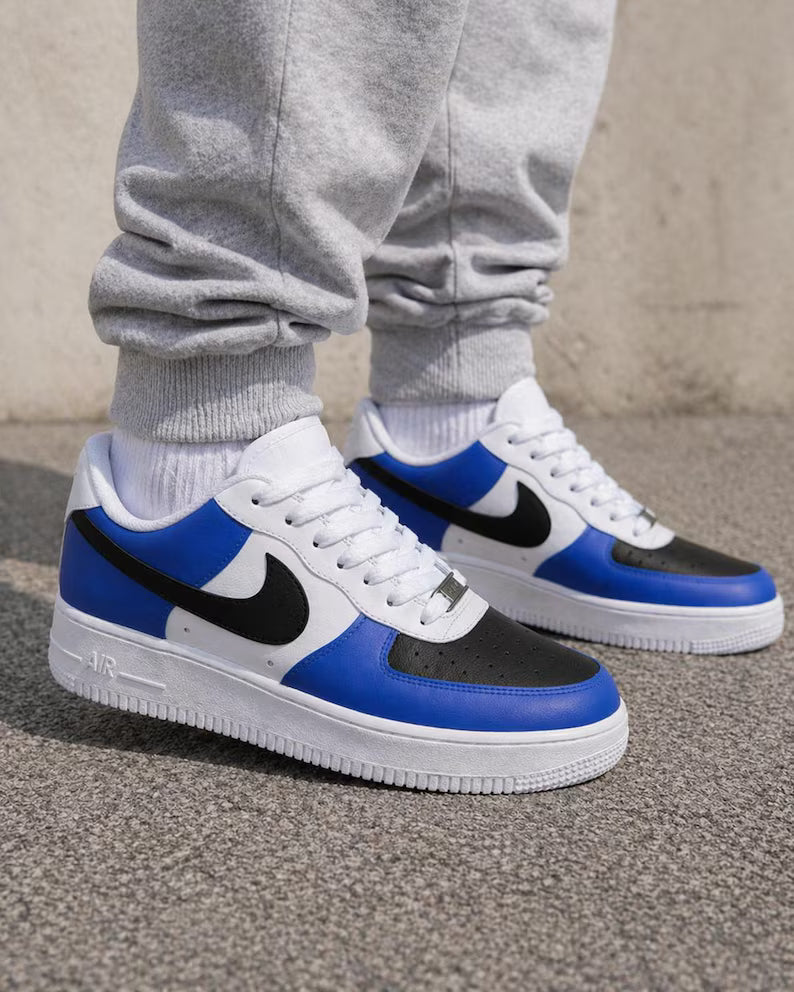 Royal Blue Black and White Custom Air Force 1 Sneakers