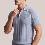 Men's Ribbed Knit Polo Shirt, Slim Fit Short Sleeve