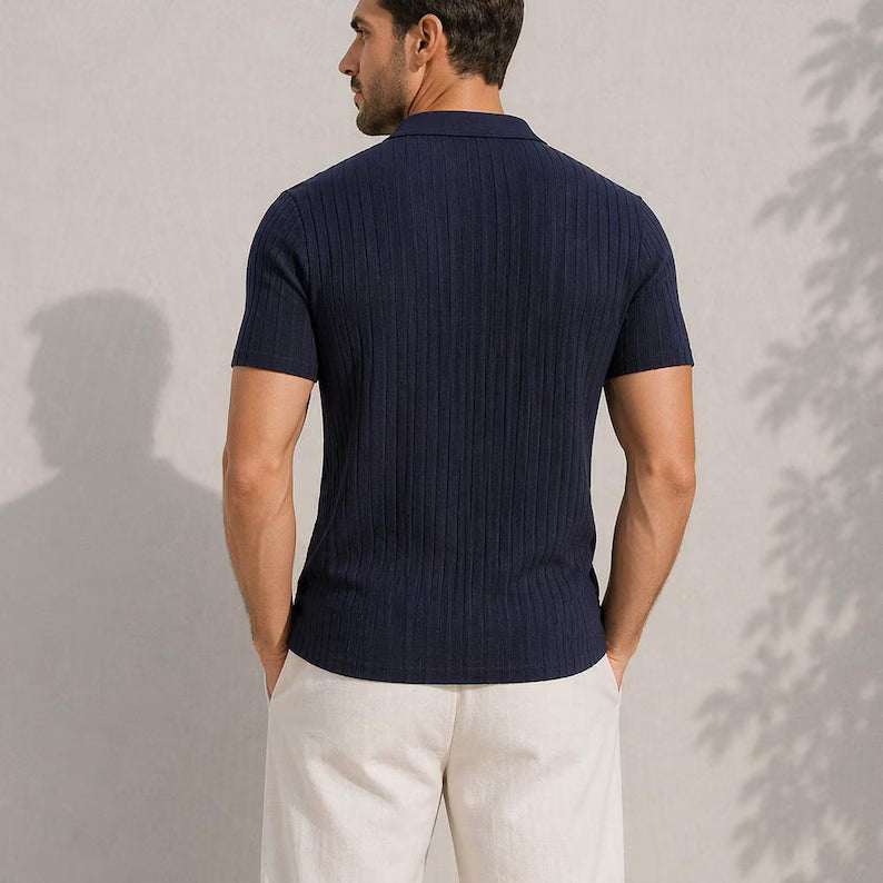 Men's Textured Knit Polo Shirt, Summer Short Sleeve, Lightweight Breathable Jacquard