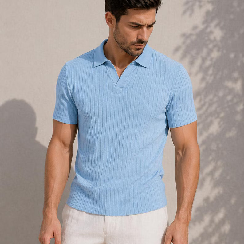 Men's Textured Knit Polo Shirt, Summer Short Sleeve, Lightweight Breathable Jacquard