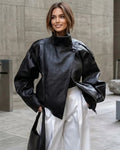 Bomber Oversized Black Real Lambskin Leather-Jacket For Women's