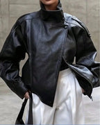 Bomber Oversized Black Real Lambskin Leather-Jacket For Women's