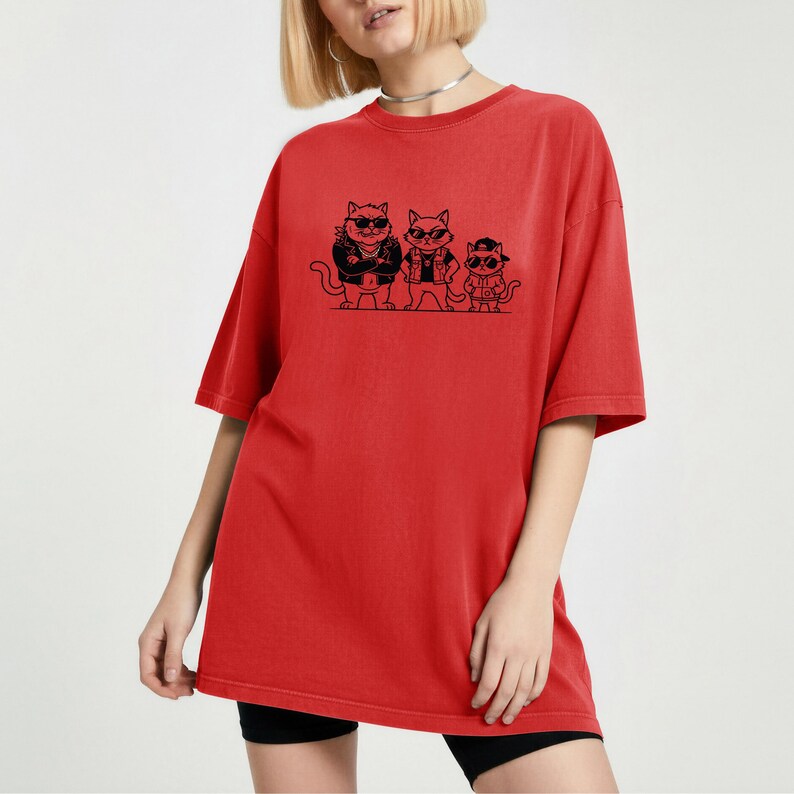 Three Cats Graphic Tee - Retro Unisex Cotton Shirt