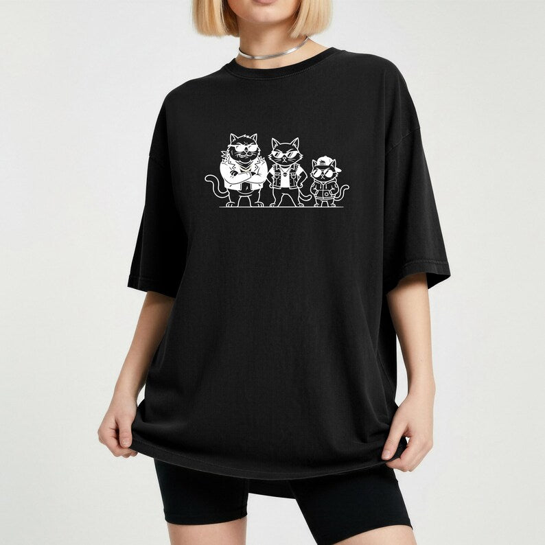 Three Cats Graphic Tee - Retro Unisex Cotton Shirt