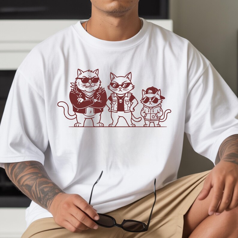 Three Cats Graphic Tee - Retro Unisex Cotton Shirt
