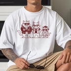 Three Cats Graphic Tee - Retro Unisex Cotton Shirt