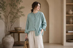 Women's 100% Linen Shirt - Long Sleeve Loose Fit Casual Button Down Blouse