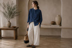 Women's 100% Linen Shirt - Long Sleeve Loose Fit Casual Button Down Blouse