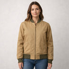 Retro Khaki Cotton Bomber Jacket | Lightweight Zip-Up Flight Jacket