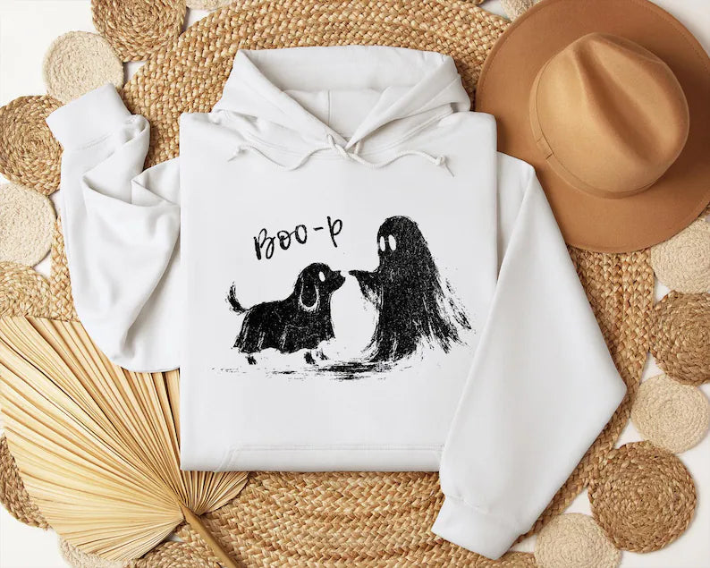 Cute Ghost Dog Hoodie - Boo-P Halloween Funny Dog Lover Pullover