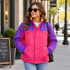 Retro Pink Purple 90s Windbreaker Jacket - Handmade Colorblock Lightweight Streetwear