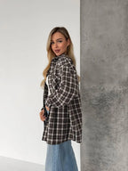 Women's Flannel Shirt - Oversized Long Sleeve Casual Everyday Top