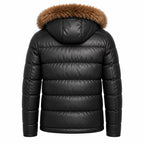 Men's Black Puffer Jacket with Fur Hood - Winter Quilted Parka Coat